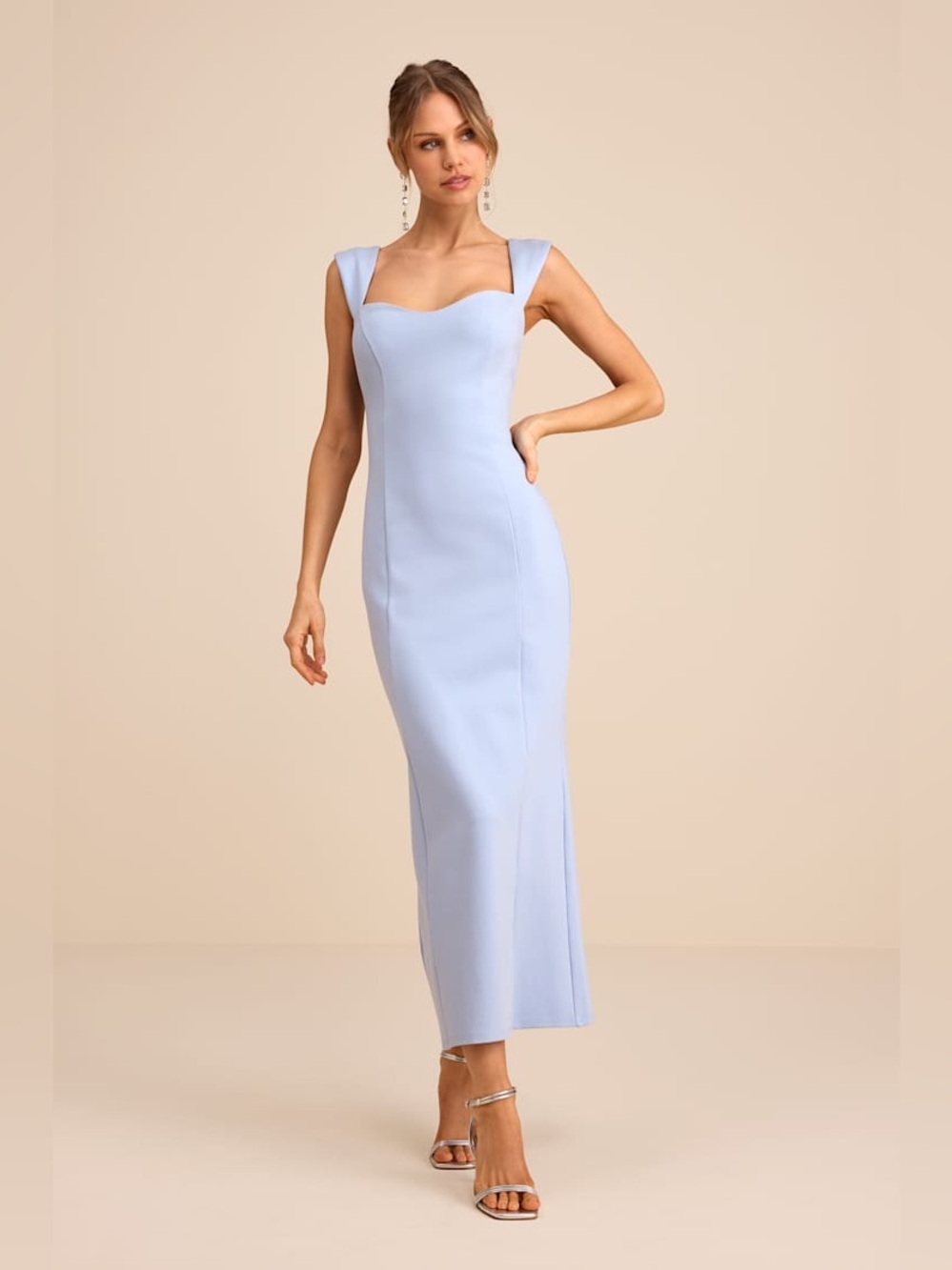 NWT Lulus Samai Light Blue Cap Sleeve Bodycon Midi Dress